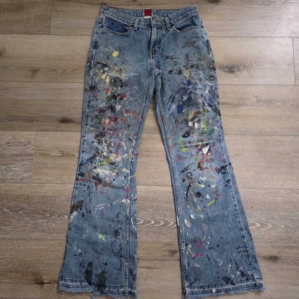 TILT Artistic Flare Jeans with Multicolor Design